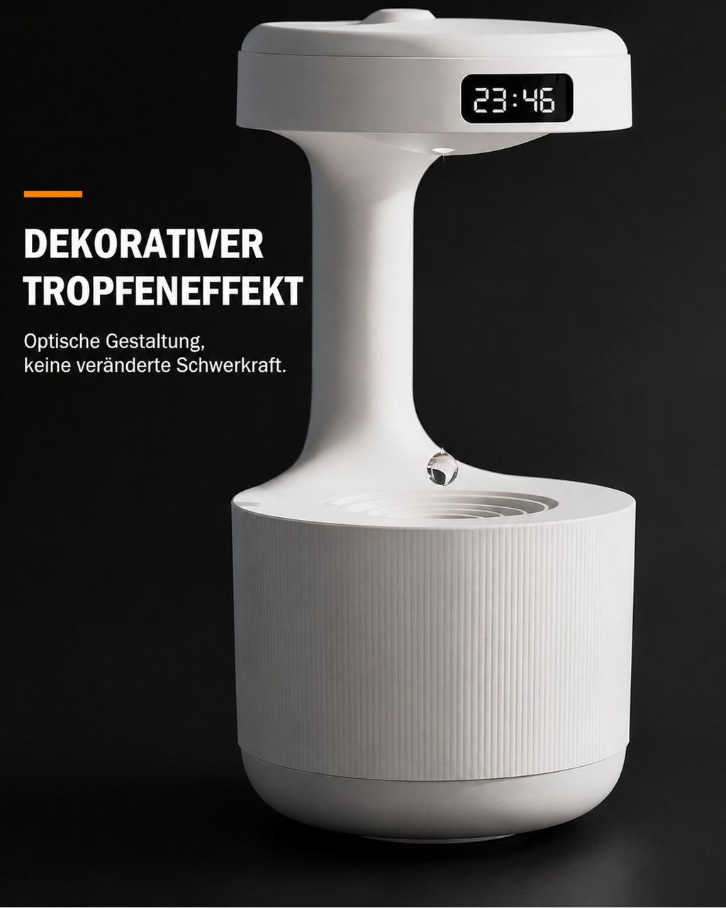 Luftbefeuchter mit Tropfeneffekt und LED-Uhr – Produktansicht 5