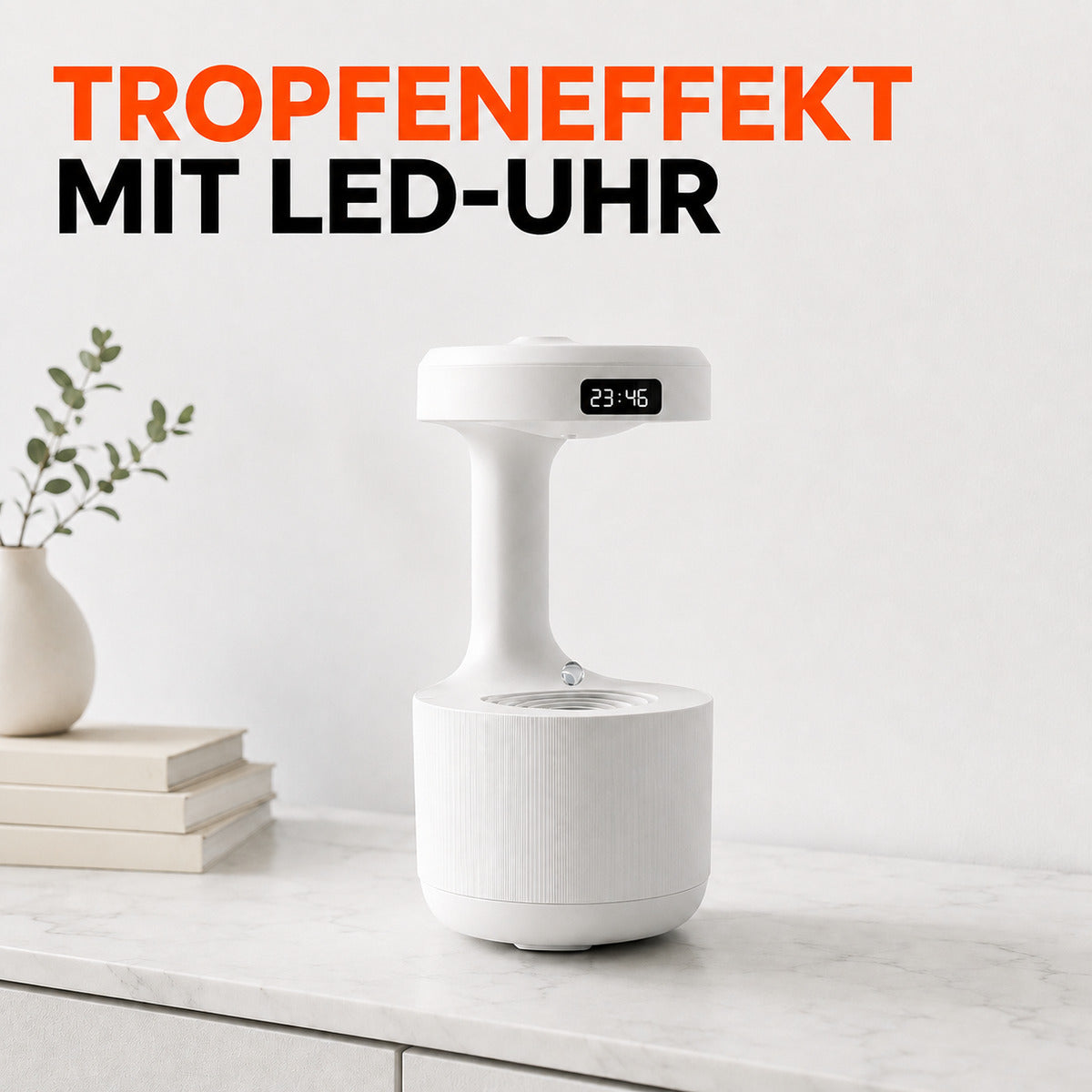 Luftbefeuchter mit Tropfeneffekt und LED-Uhr – Detailansicht 1