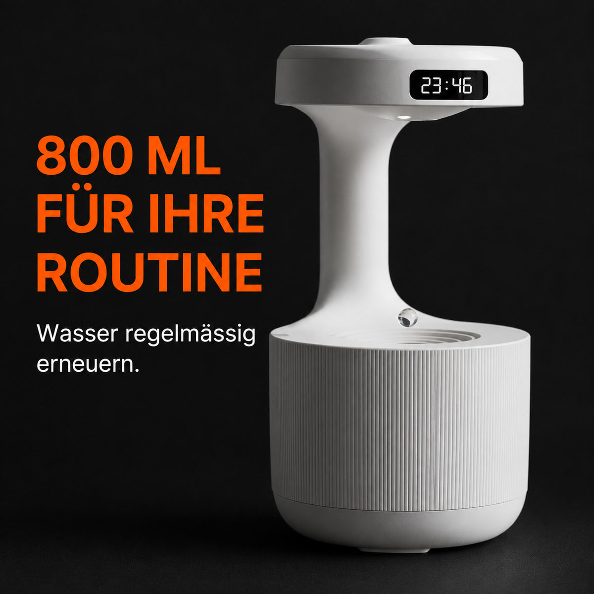 Luftbefeuchter mit Tropfeneffekt und LED-Uhr – Detailansicht 2