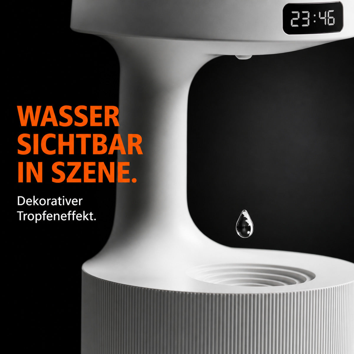 Luftbefeuchter mit Tropfeneffekt und LED-Uhr – Detailansicht 4