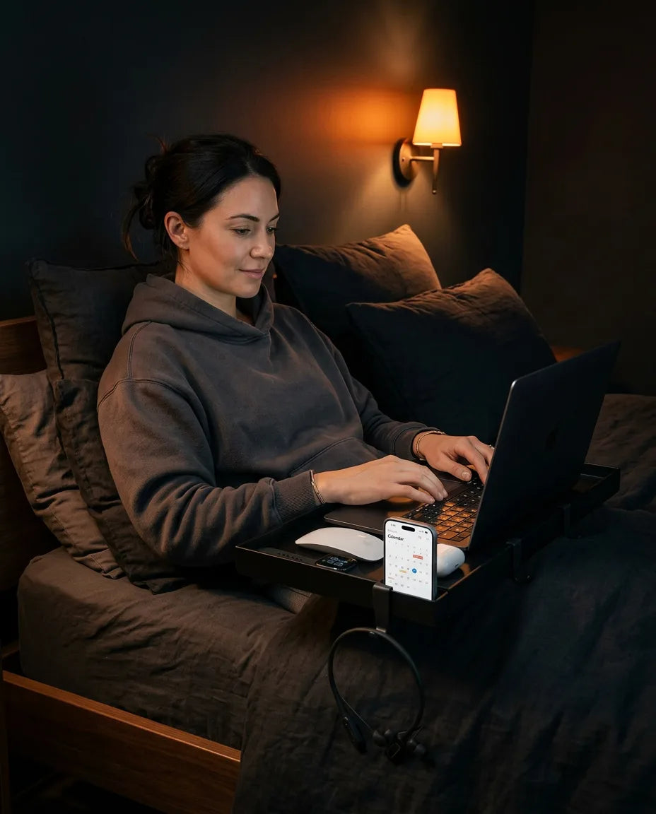 Betttablett zum Anklemmen – platzsparende Ablage für Laptop, Handy und Getränke – Produktbild 3