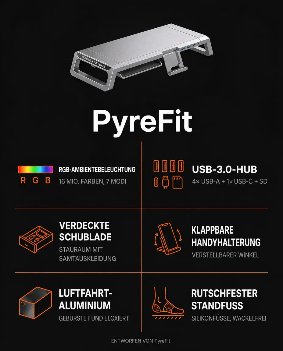 Monitorständer mit Schublade und RGB-Beleuchtung – für den Bildschirm auf Augenhöhe – Produktbild 8