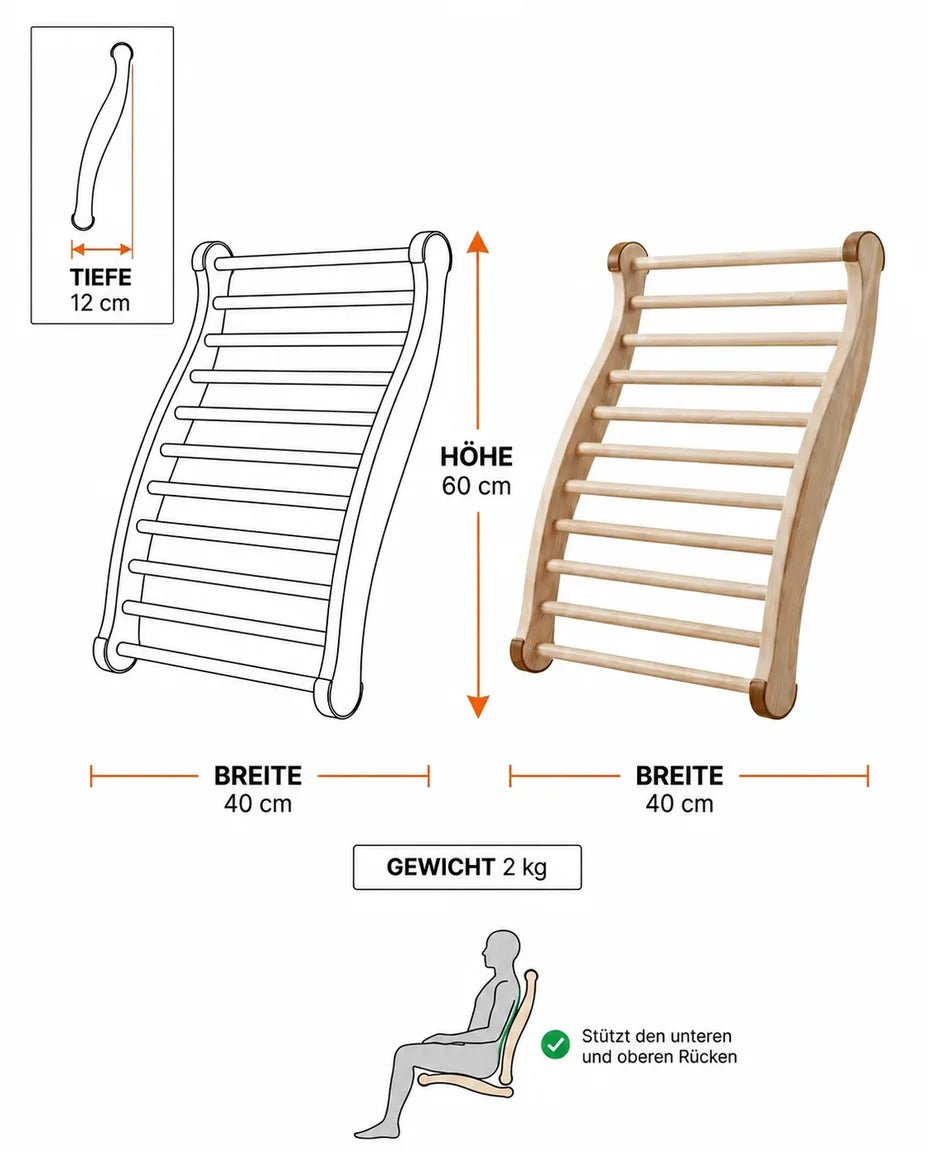 Sauna-Rückenlehne aus Holz – ergonomische Stütze für Spa und Bad – Produktbild 8