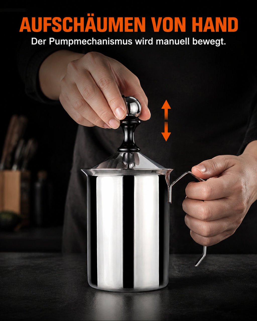 Manueller Milchaufschäumer aus Edelstahl – Produktansicht 6