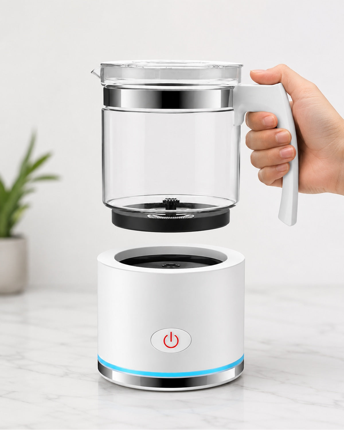 Milchaufschäumer mit Glasgefäss und Basis – Produktbild 3