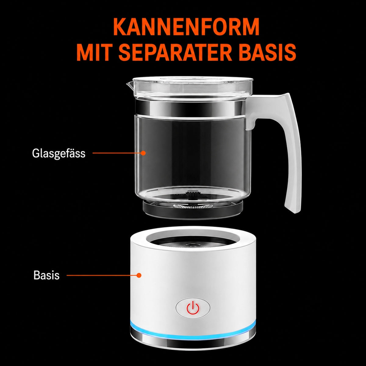 Milchaufschäumer mit Glasgefäss und Basis – Detail 2