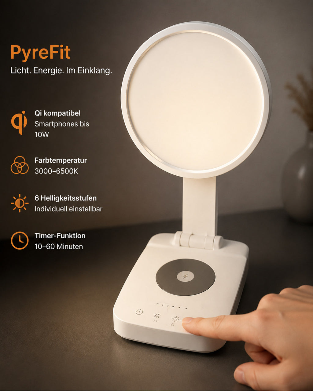 Tageslichtlampe mit Qi-Ladefläche – Produktansicht 6