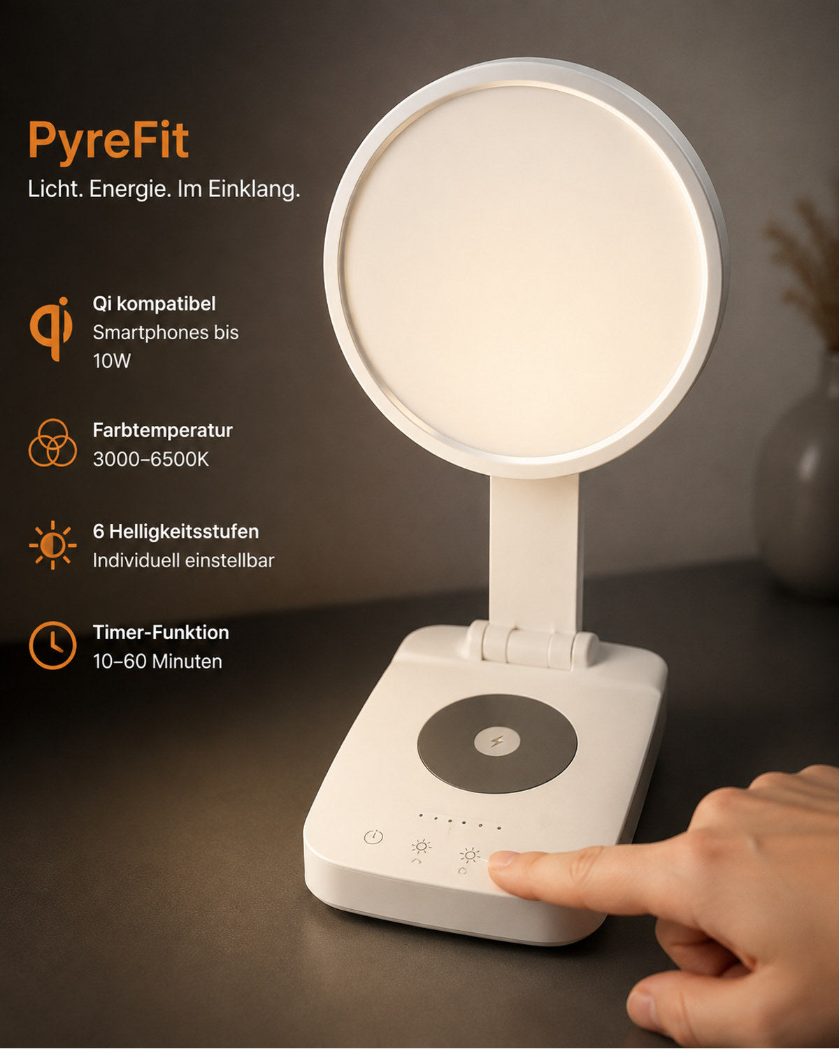 Tageslichtlampe mit Qi-Ladefläche – Produktansicht 6