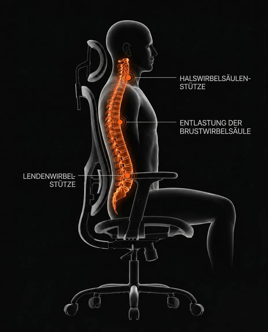 Ergonomischer Bürostuhl mit Netzrücken – Lordosenstütze für lange Arbeitstage – Produktbild 12