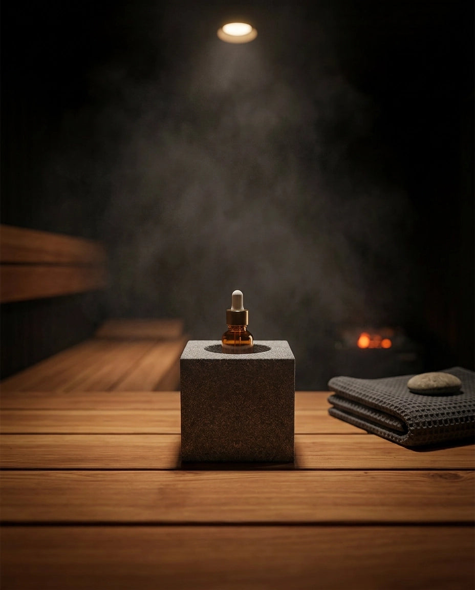 Aufbewahrung für ätherische Öle aus Granit – skulpturaler Halter für Sauna und Spa – Produktbild 2