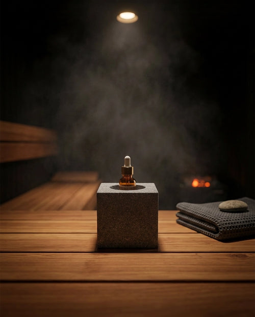 Aufbewahrung für ätherische Öle aus Granit – skulpturaler Halter für Sauna und Spa – Produktbild 2