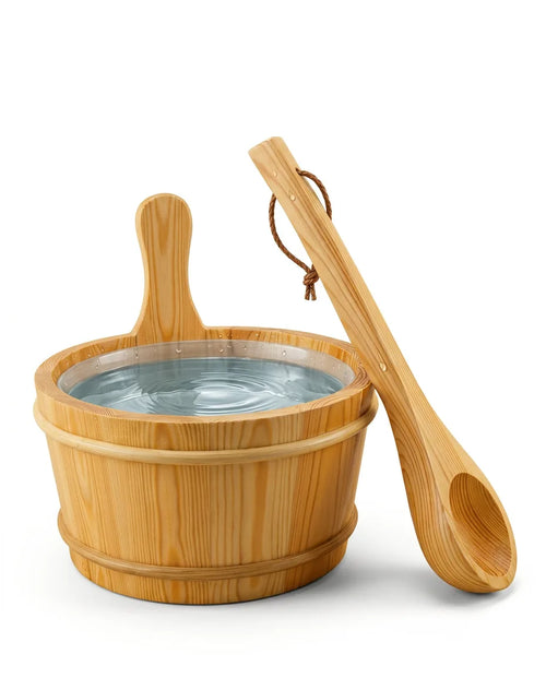 Saunakübel mit Kelle aus Holz – für Aufguss und Wasser in der Heimsauna