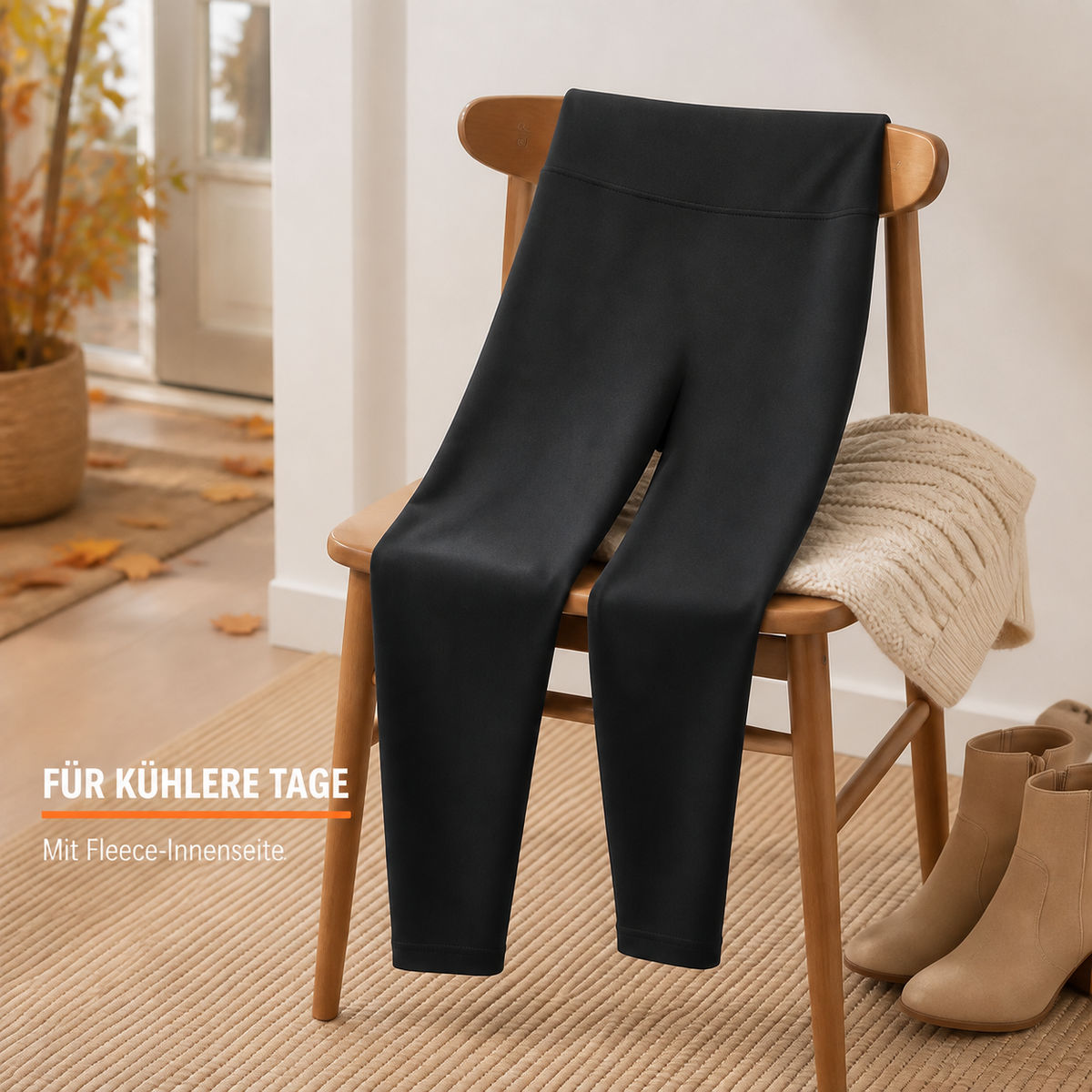 Schwarze Leggings mit Fleece-Innenseite – Detail 1