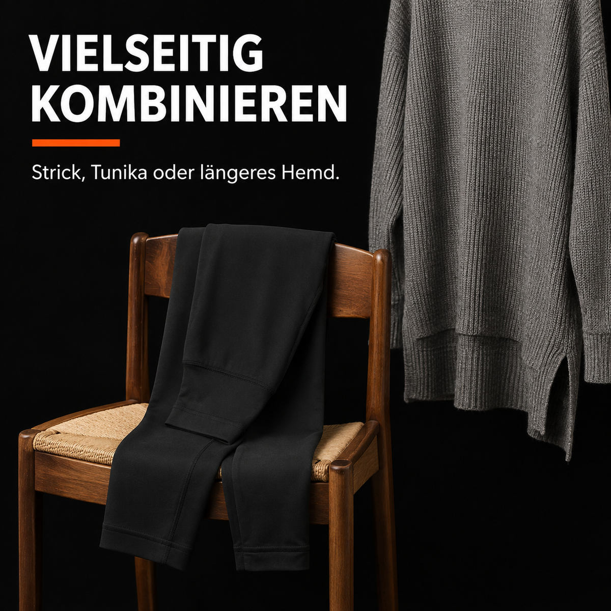 Schwarze Leggings mit Fleece-Innenseite – Detail 3