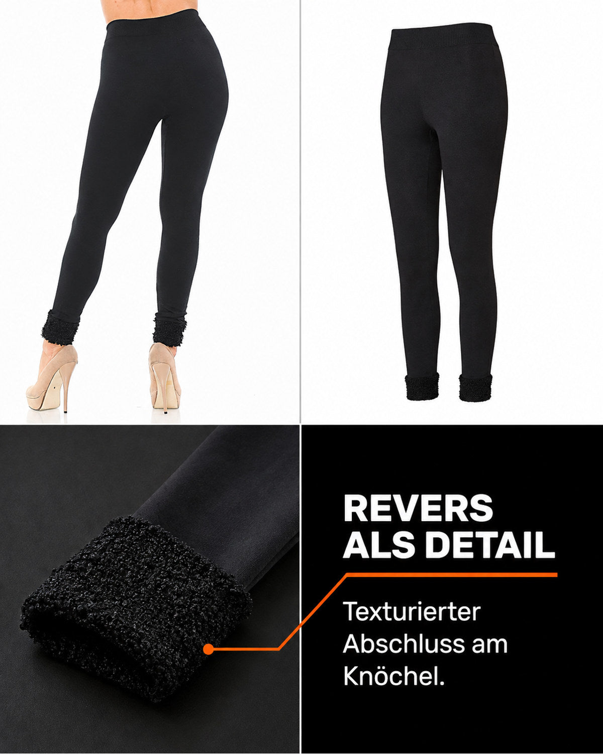 Schwarze Fleece-Leggings mit Revers – REVERS ALS DETAIL