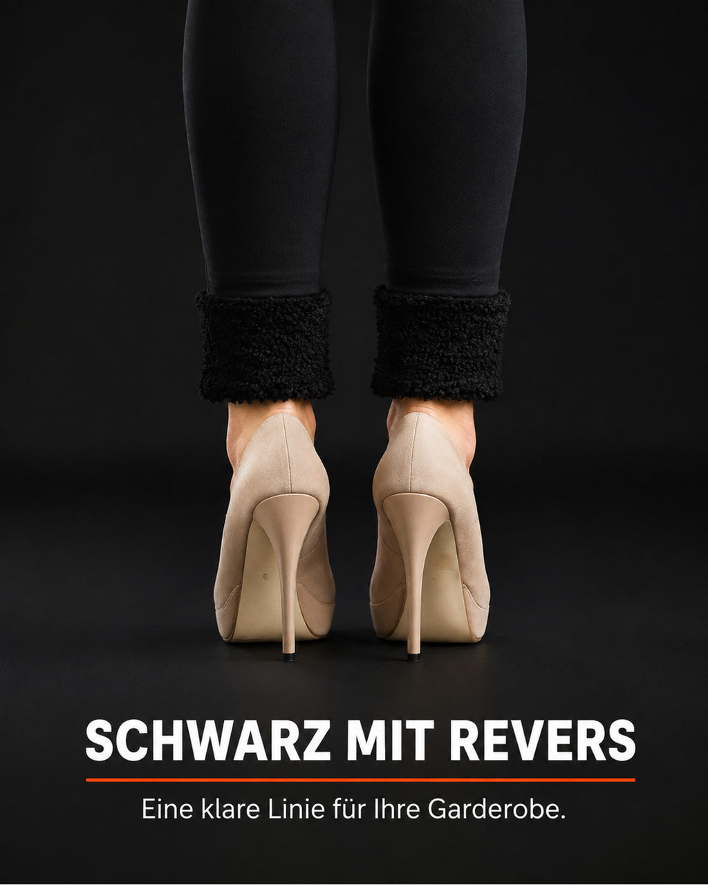 Schwarze Fleece-Leggings mit Revers – SCHWARZ MIT REVERS