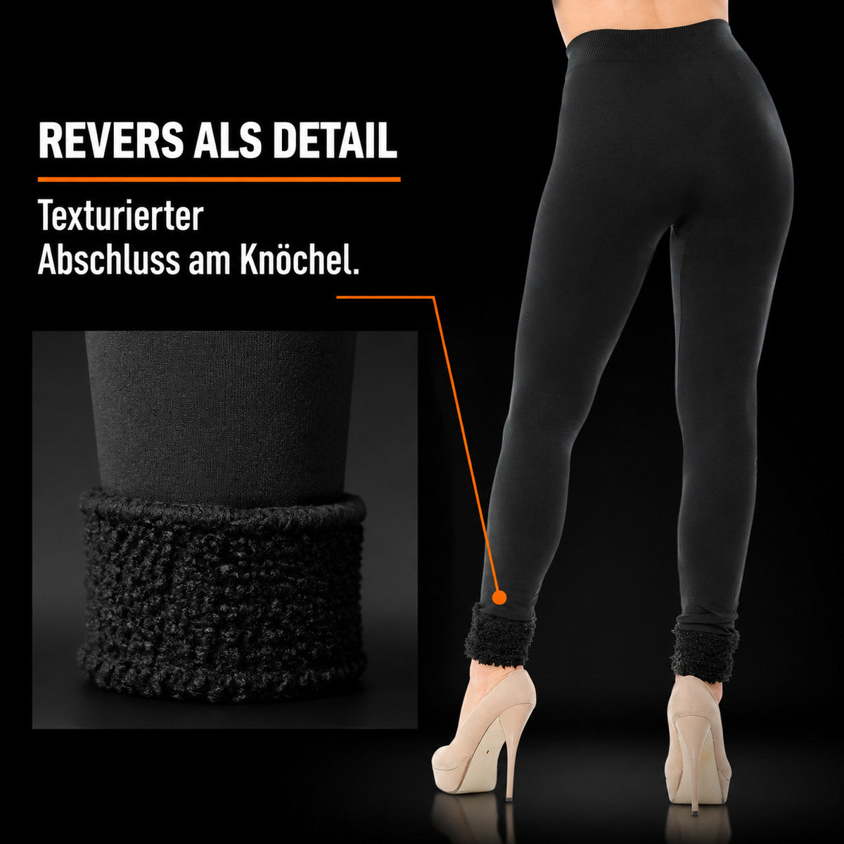Schwarze Fleece-Leggings mit Revers – REVERS ALS DETAIL