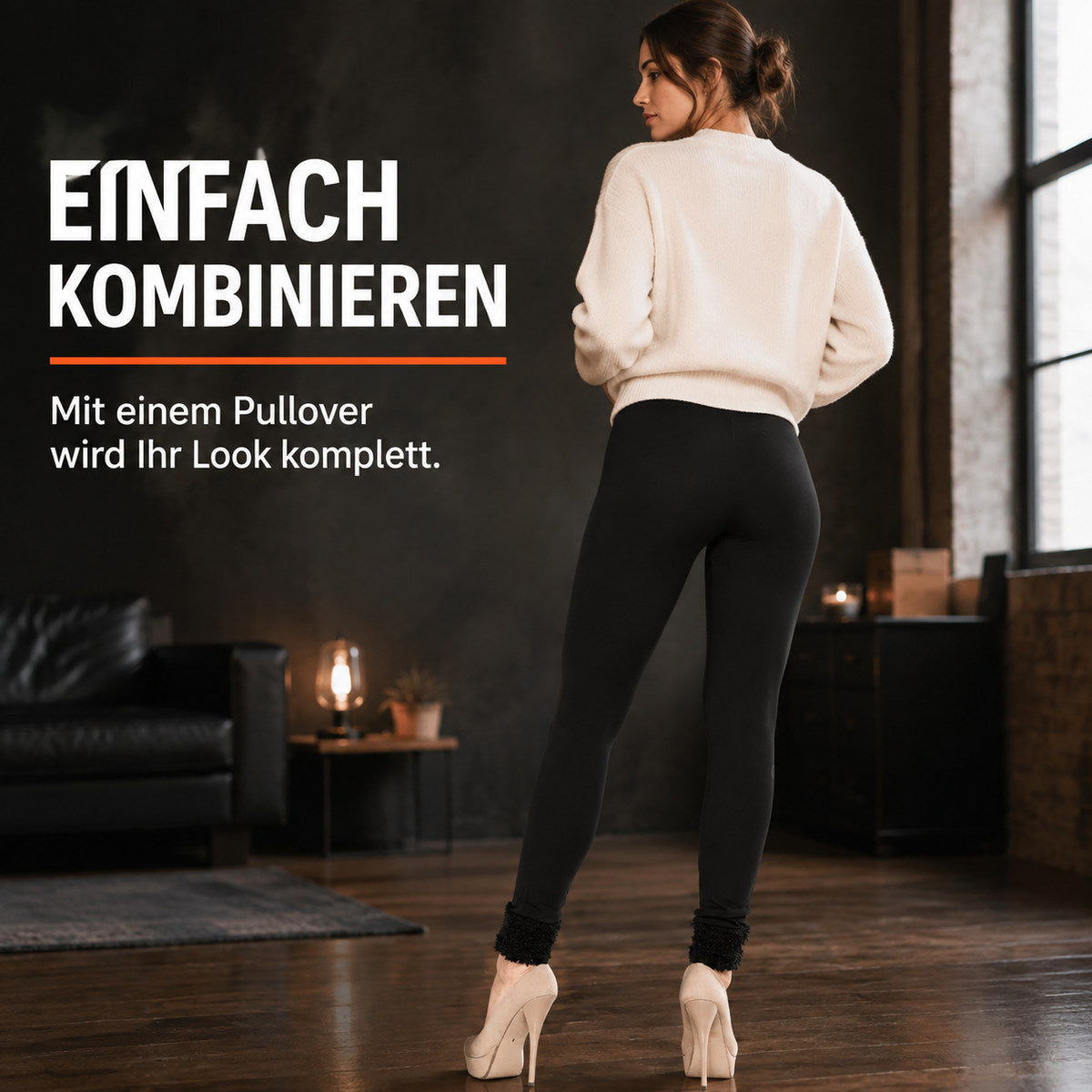 Schwarze Fleece-Leggings mit Revers – EINFACH KOMBINIEREN
