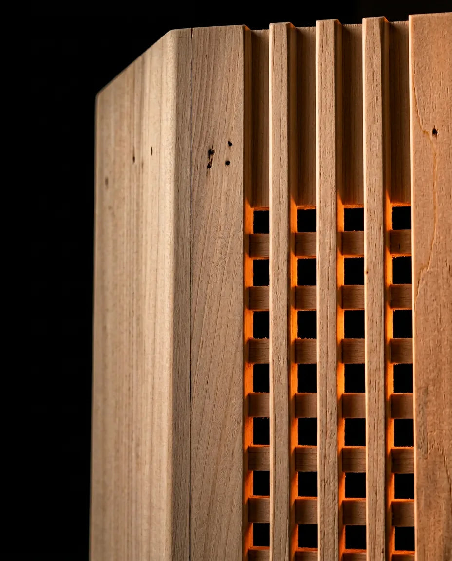 Saunabeleuchtung aus Holz – Lampenschirm für warmes Ambientelicht – Produktbild 6