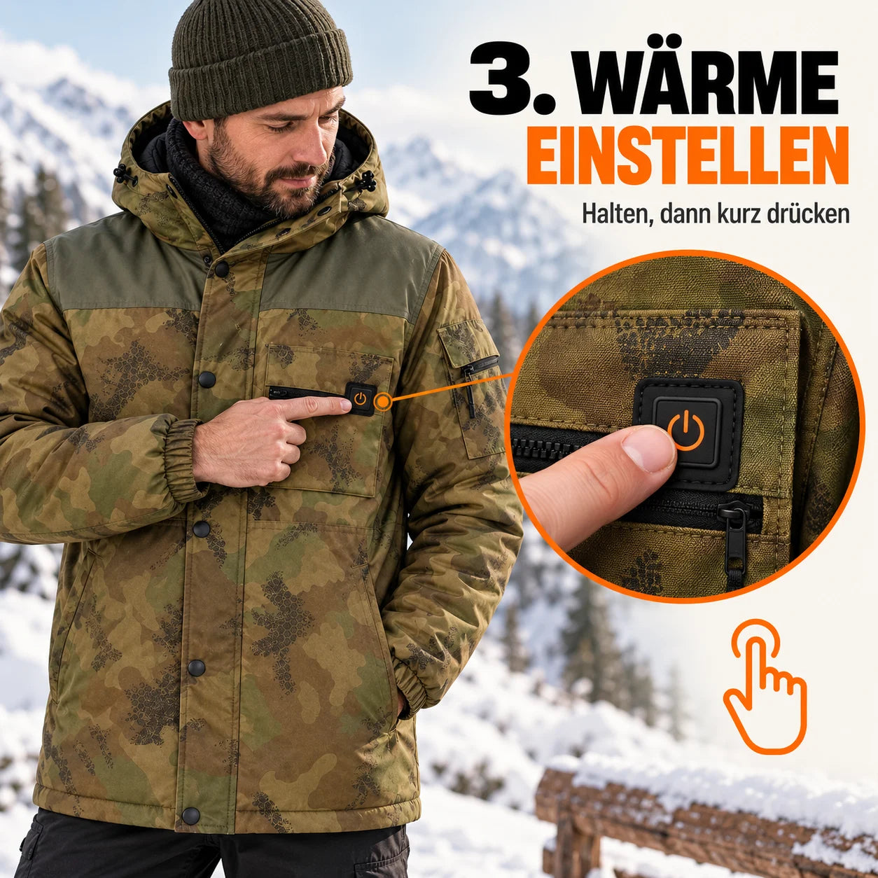 PyreFit Mistro – Beheizbarer Herrenmantel in Camouflage