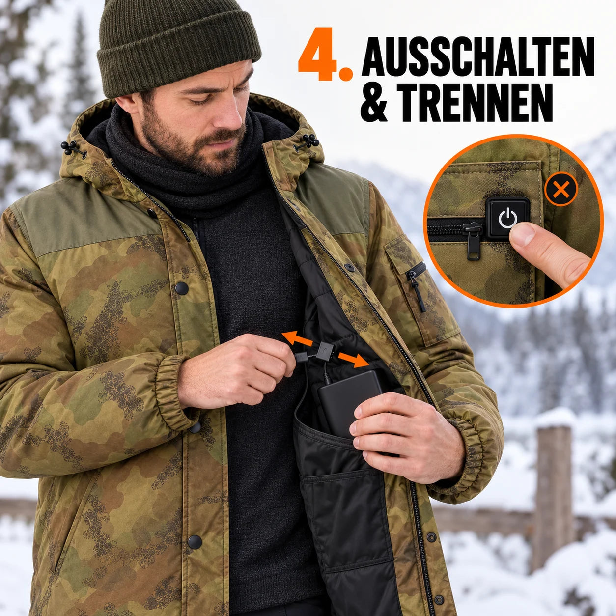 PyreFit Mistro – Beheizbarer Herrenmantel in Camouflage