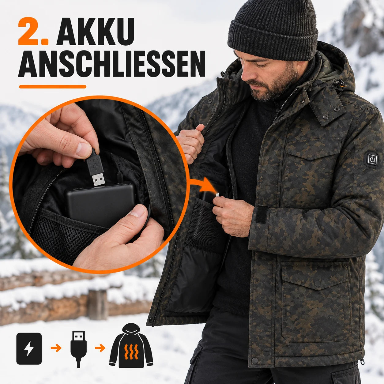 PyreFit Alpino – Beheizbare Herrenjacke in Camouflage