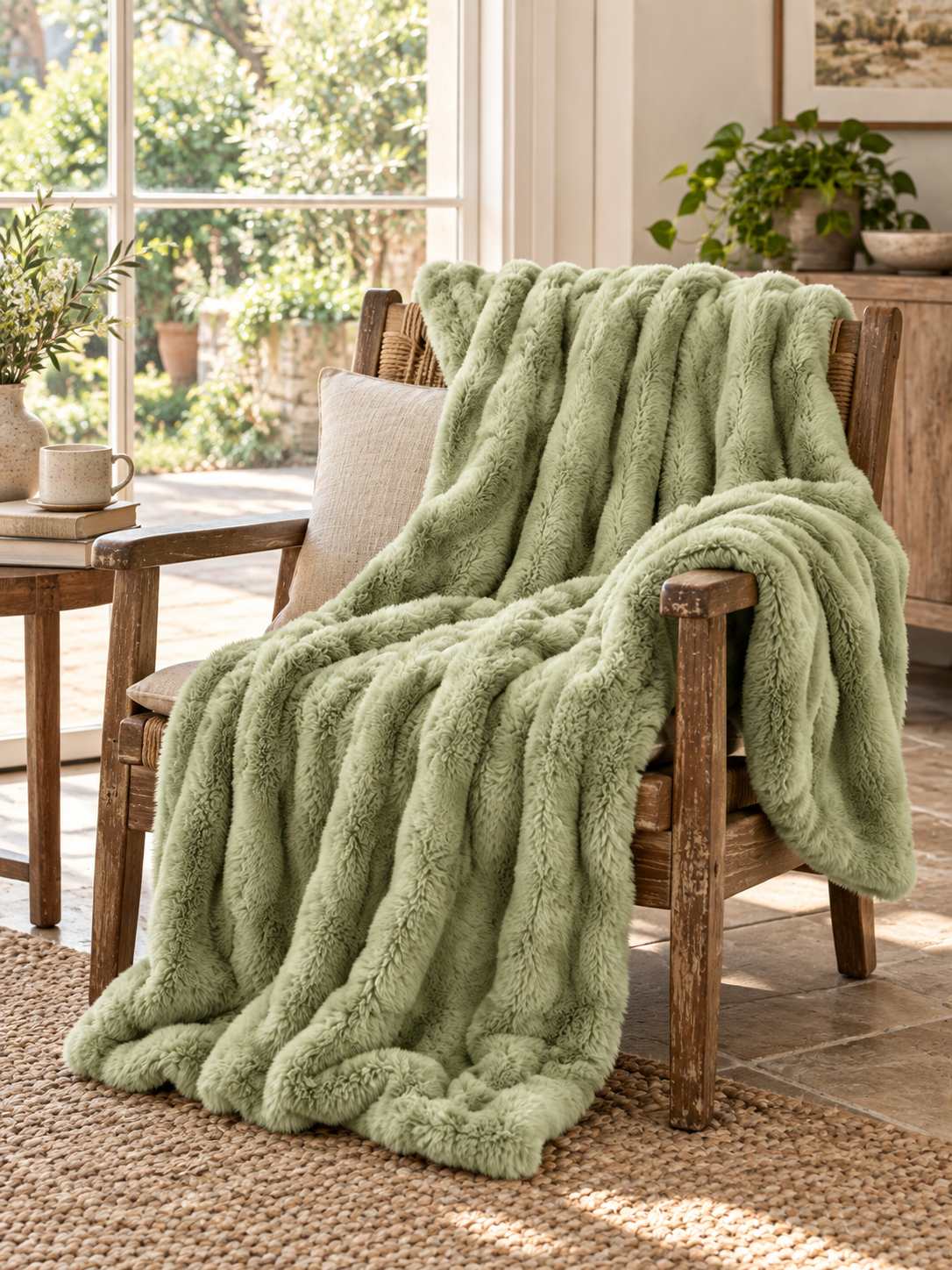 Plaid Nuage Vert sauge — posé dans un décor de vie