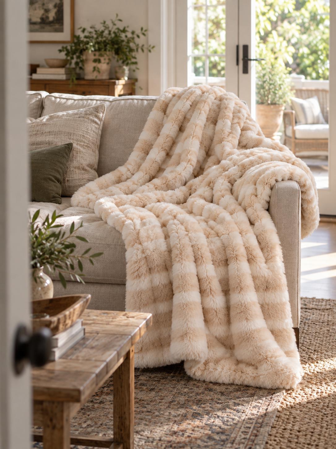 Plaid Nuage Beige — posé dans un décor de vie