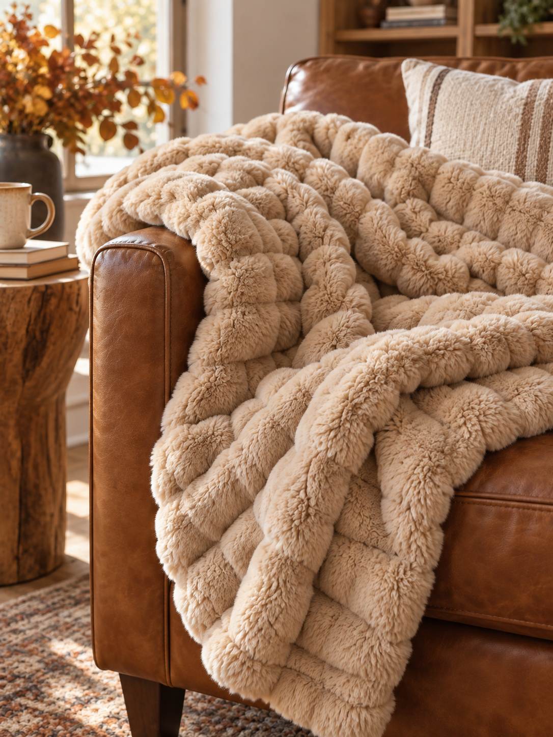 Plaid Nuage Camel — posé dans un décor de vie