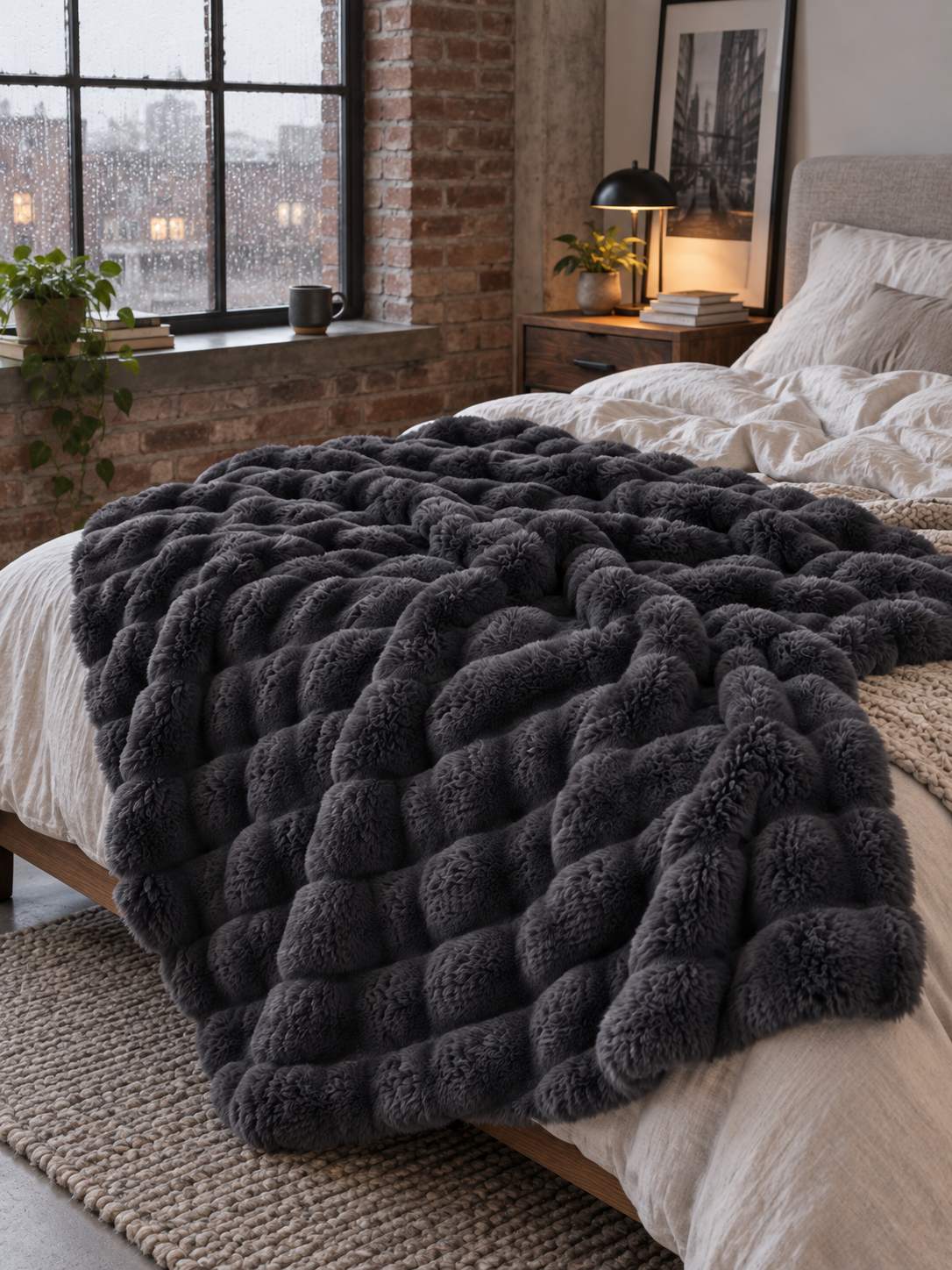 Plaid Nuage Anthracite — posé dans un décor de vie