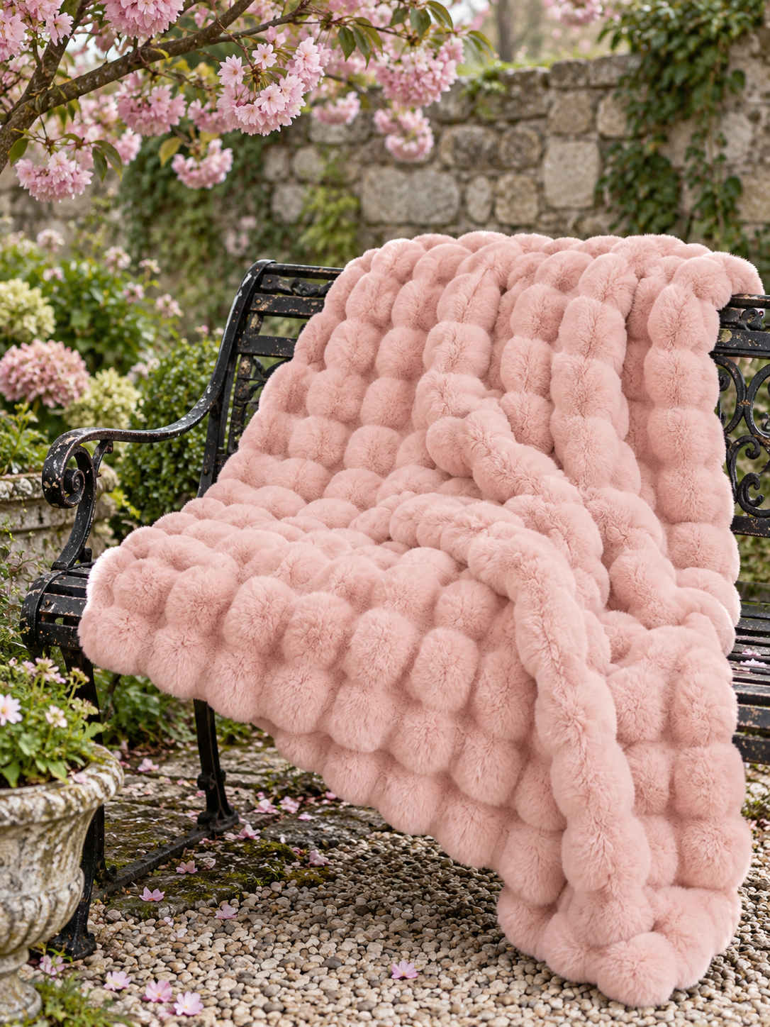Plaid Nuage Rose poudré — posé dans un décor de vie