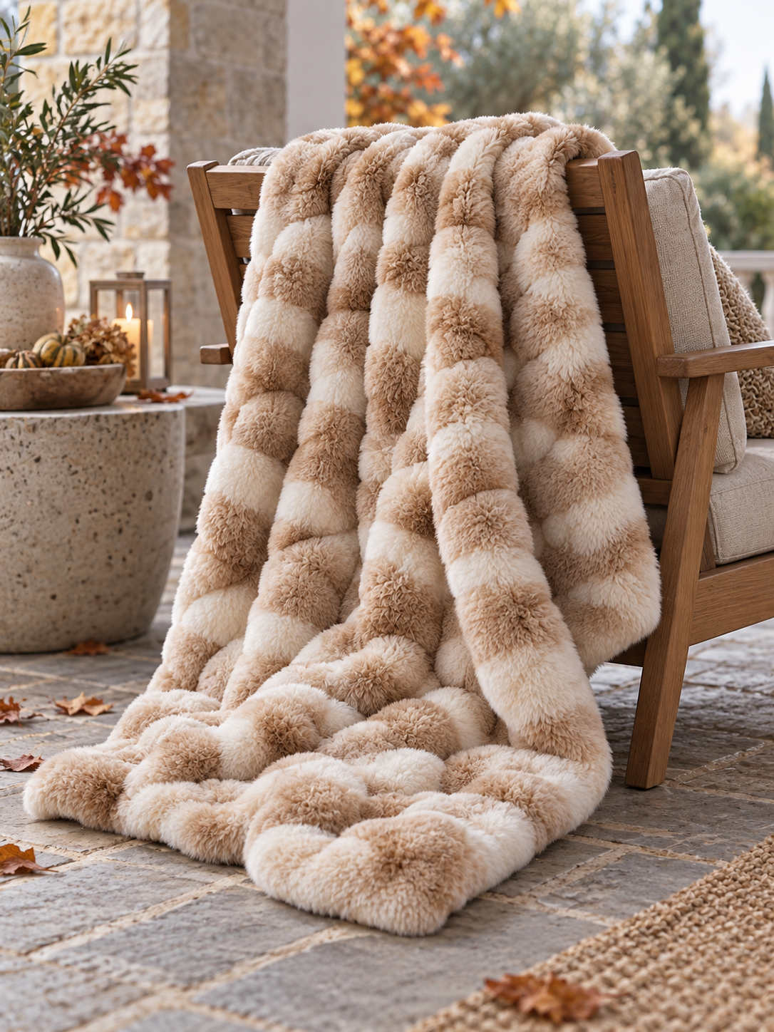 Plaid Nuage Camel marbré — posé dans un décor de vie