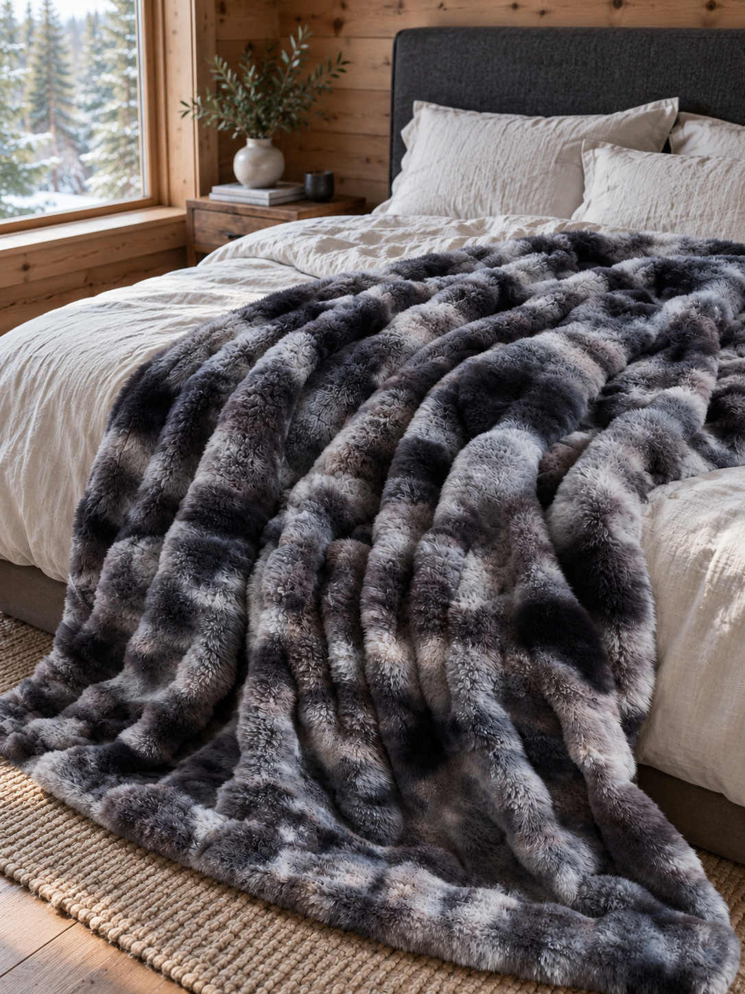 Plaid Nuage Anthracite marbré — posé dans un décor de vie