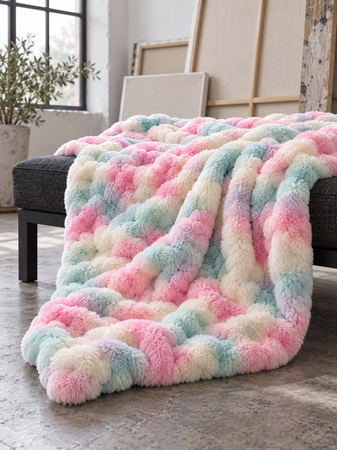 Plaid Nuage Multicolore pastel — posé dans un décor de vie