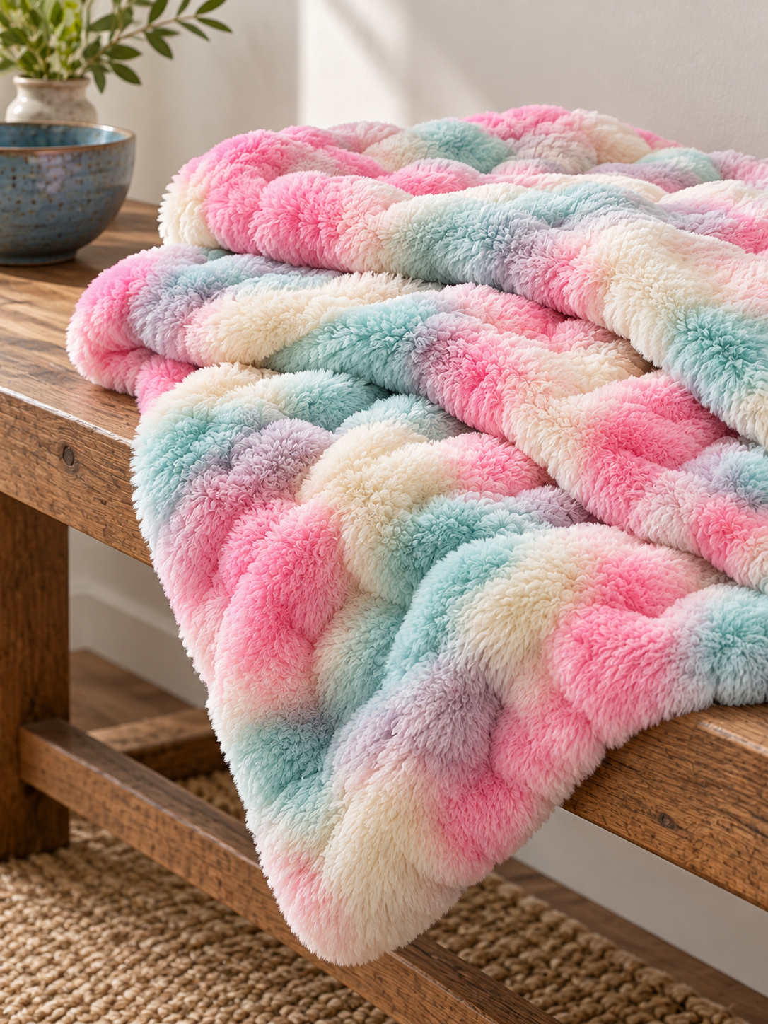 Plaid Nuage Multicolore pastel — posé dans un décor de vie